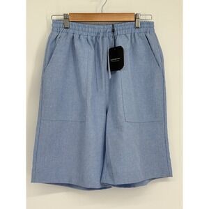 JustFashionNow Womens Light Blue Linen Elastic Waist Patch Pocket Shorts Sz M